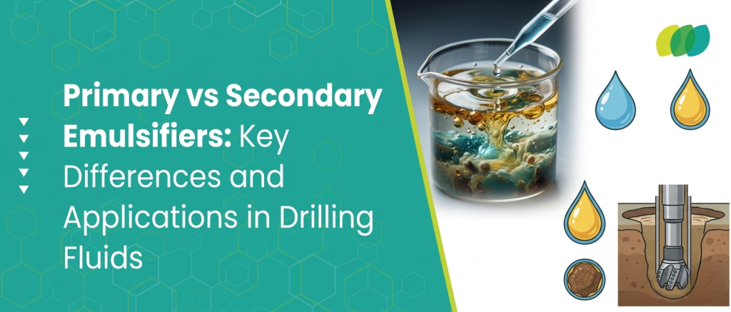 Diagram comparing primary and secondary emulsifiers in oil-based drilling fluid systems